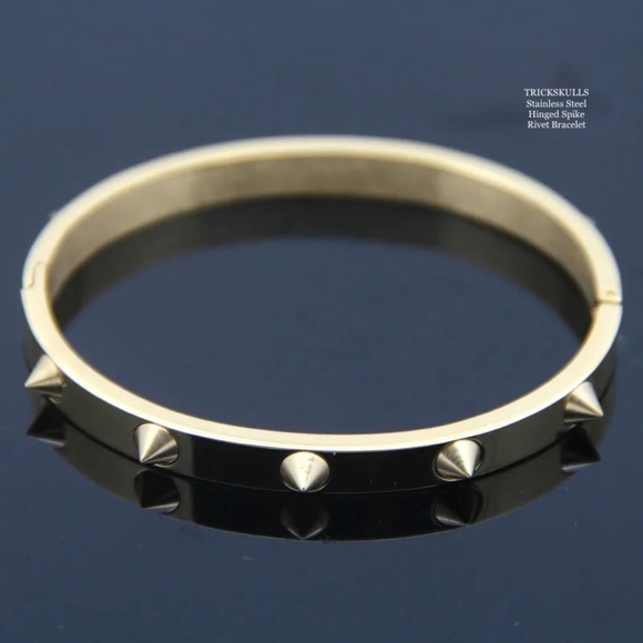 Rivet Spiked Stainless Steel Spikes Hinged Cuff Bracelet Retro Glam Punk Gothic - Picture 2 of 9
